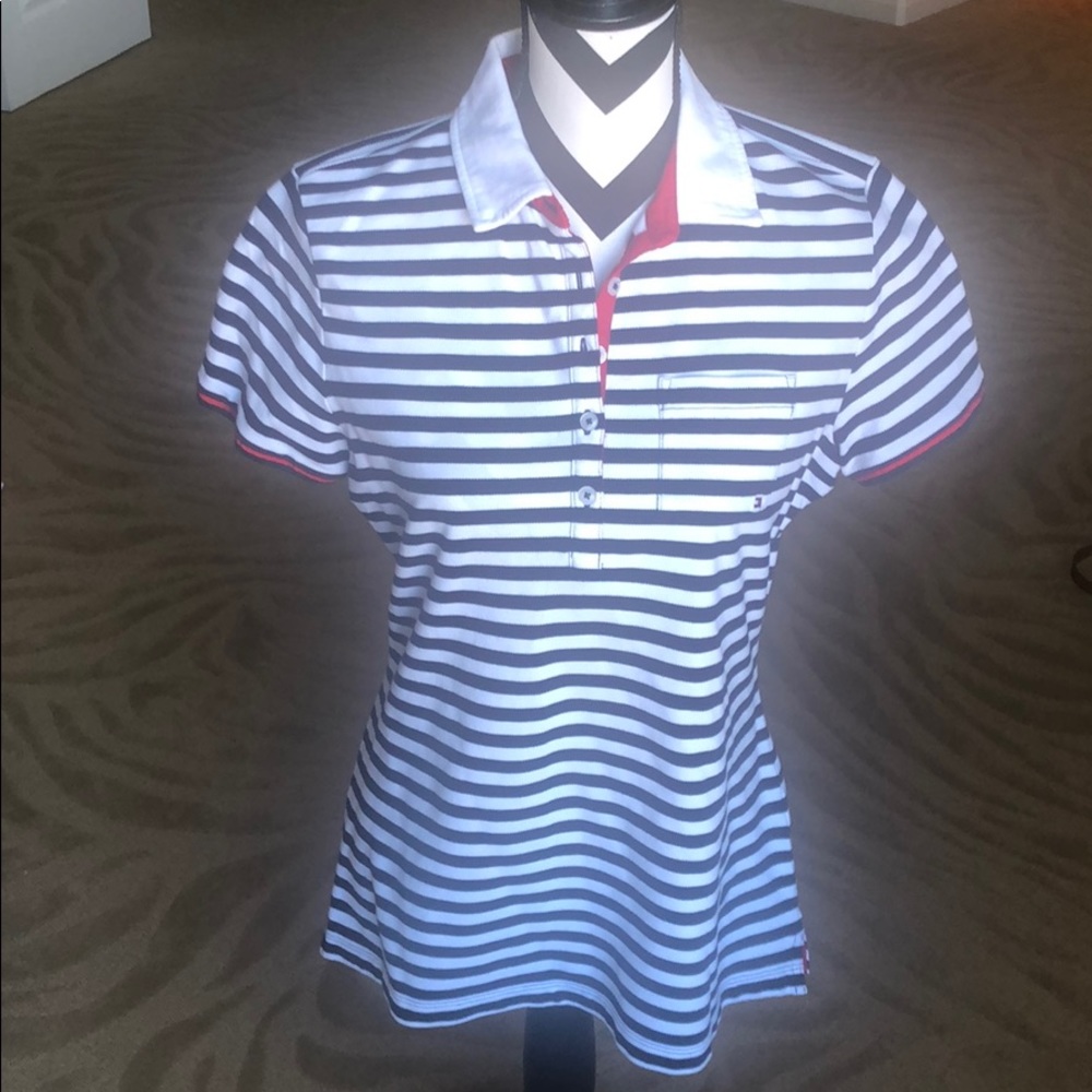 Tommy Hilfiger blue & white striped polo.